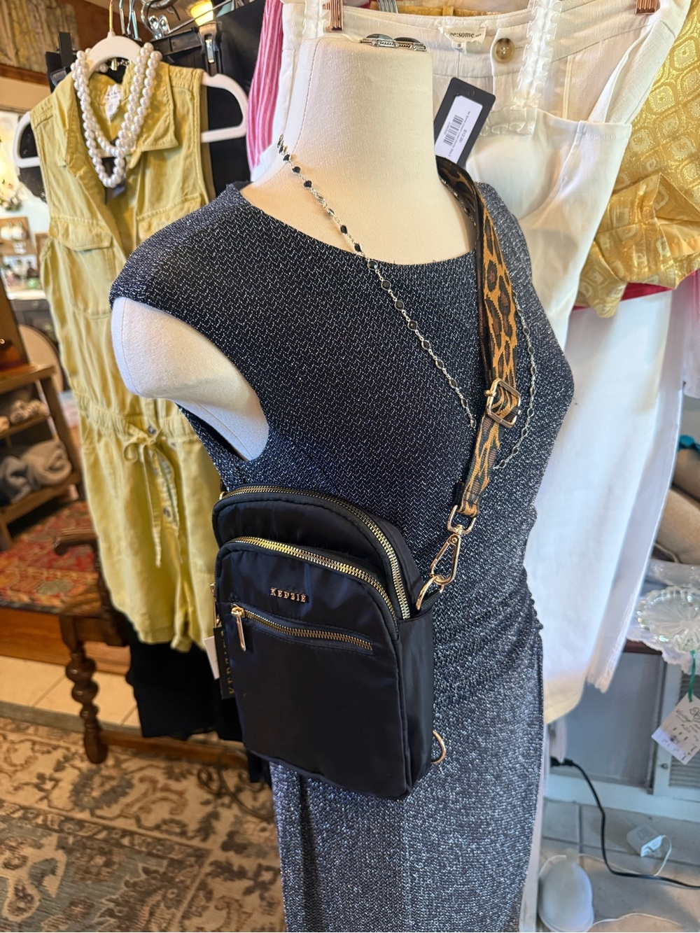 Kedzie Black Crossbody Bag with Leopard Strap